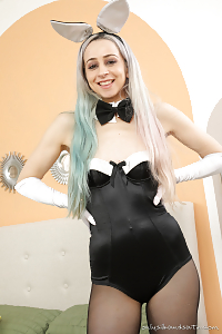 Naturally Beautiful Rania Aresti In A Black Teasing Bunny Girl Costume And Sheer Pantyhose That Accentuates Her Legs