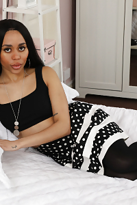 Aria Slides Down Her Polka Dot Skirt And Shows Off Her Hot Legs In Pantyhose And High Heels