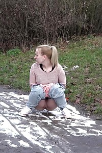 Inviting Blonde Pisses Onto Snow To Melt It