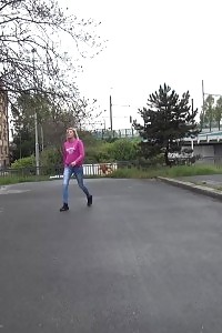 Blonde Squats To Pee Next To A Parked Car