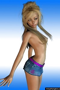 Seductive Virtual Blond Beauty In Her Short Miniskirt