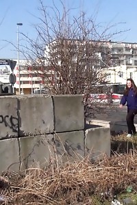 Black-haired With Long Hair Pisses In Public View