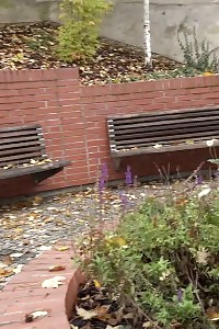 Light-haired Beauty Squats To Pee On Fallen Leaves