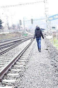 Claudia Macc Pissing Next To The Train Tracks