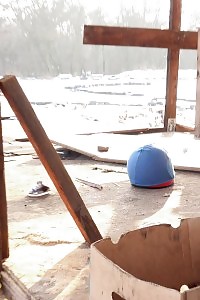 Sensational European Pisses Outside On A Blue Sheet