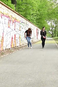 Smashing Amateurs Piss Together On A Path In City