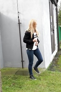 Good-looking Blonde Pisses Next To A Busy Road