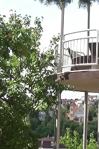 Magnificent Ginger Pisses Over Her Balcony
