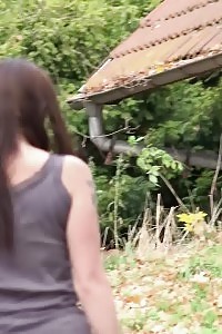 Delightful Black-haired Pisses Right Next To A Busy Road