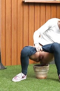 Fascinating European Relieves Herself In Plant Pot