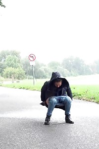 Impressive Black Haired Girl Pees On The Ground