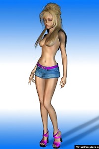 Seductive Virtual Blond Beauty In Her Short Miniskirt