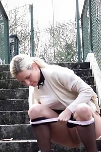 Blonde Secretary Squats To Pee While Outside